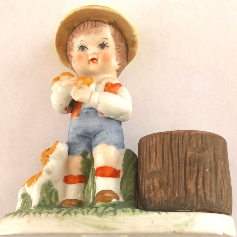 Verona Vergasi Ceramic Little Boy Figurine with Pet Dogs